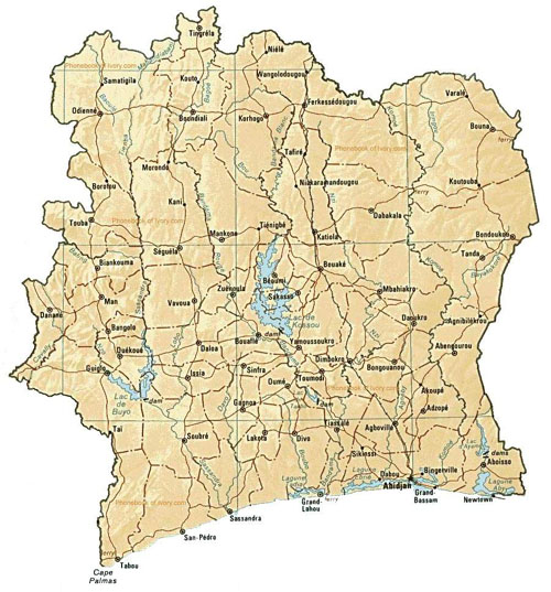 map of Cote d'Ivoire