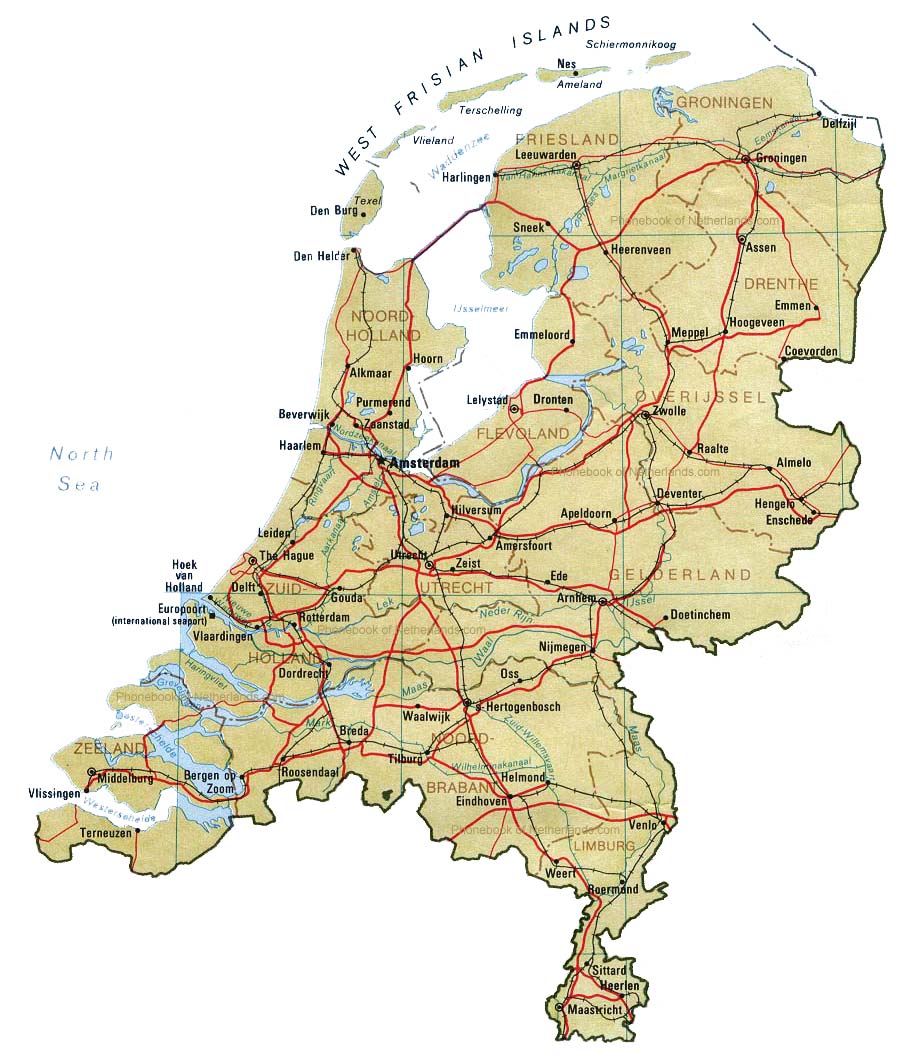 Map of Netherlands by Phonebook of the World.com