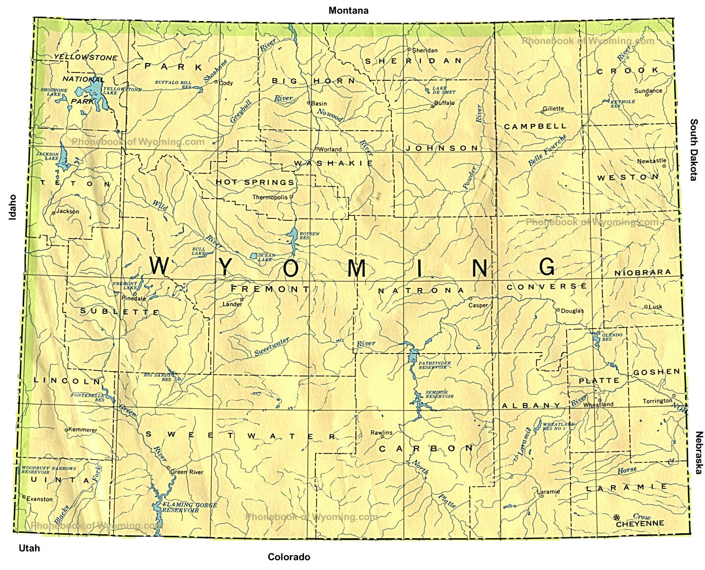 Map of Wyoming by Phonebook of Wyoming.com