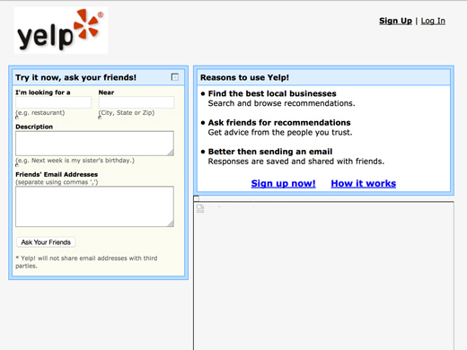 historic yelp.com website, screenshot from 2004